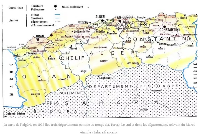 خريطة إدارية فرنسية للجزائر سنة 1962